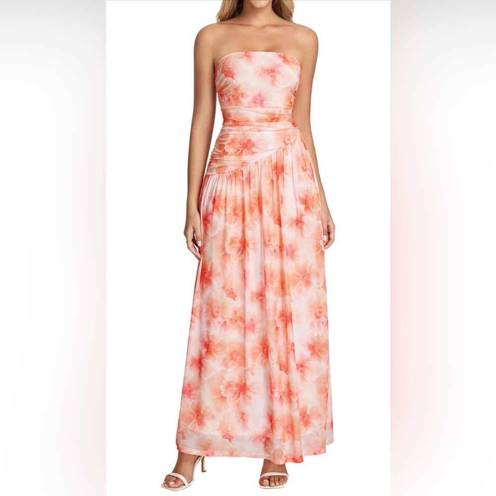 Elegant Floral Strapless Dress NWT XL